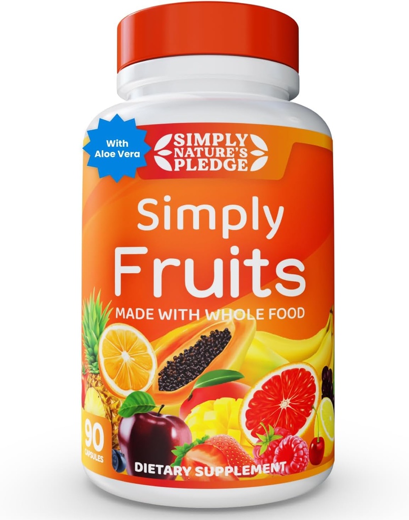 Engagement de la nature simple - 90 capsules de fruits - Fabriqué avec des aliments entiers Superfoods, emballé avec 25 fruits différents - 100% sans soja