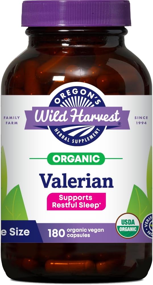 Oregon's Wild Harvest Non-GMO Organic Valerian Capsules Non Habit Forming Herbal Sleep Aid, Melatonin Free, 180Count