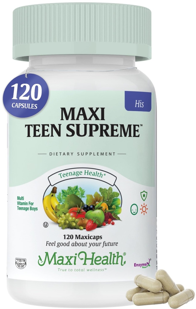Teen Vitamins for Boys 12-17 - Teen Multivitamin Supreme with D3, Iron, Calcium, Biotin, Digestive Enzymes – Teenager Boy Multi Vitamins for Energy, Brain & Mood Support – 120 Count