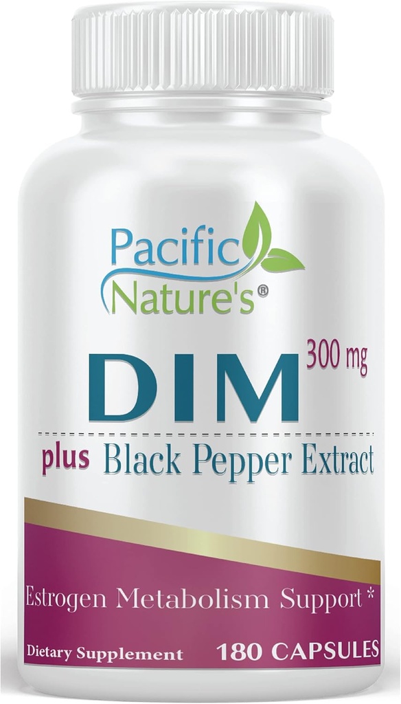 Pacific Nature's DIM 300mg avec poivre noir (180 capsules) Supplément Diindolylméthane pour équilibre hormonal et soutien pour les hommes et les femmes - sans gluten, sans OGM