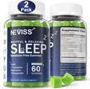 NEVISS Gommies sans mélatonine d'aide au sommeil pour adultes - Magnésium Glycinate Gommies de GABA, L-Tryptophane, Magnésium, Ashwagandha - Non-Habit Former, Aide pour la relaxation profonde - Vegan, Lemon Flavor, 2Pack
