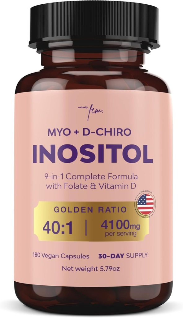 QSTA Myo-Inositol & D-Chiro Inositol Supplément pour femmes 4100mg (40:1 ratio) – 9-en-1 Soutien hormonal et métabolique avec folate, vitamine B6, B12, D3, zinc et chrome