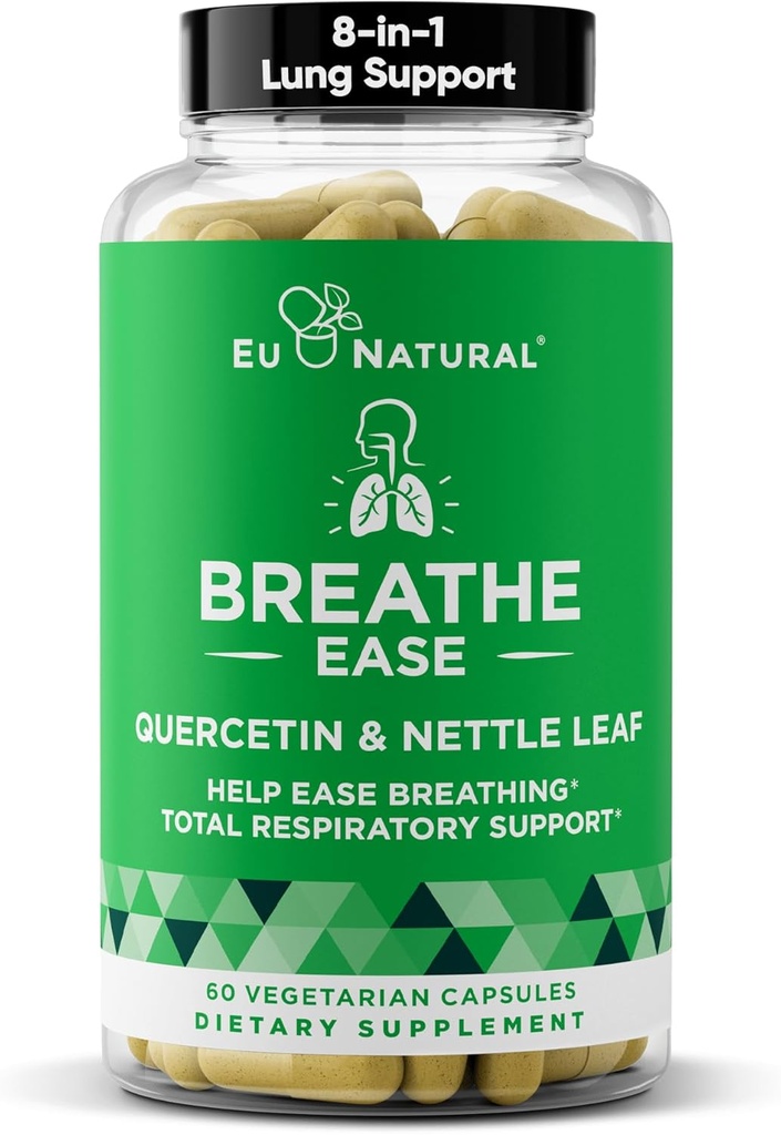 Supplément de soutien à l'inhalateur respiratoire – Sinus, poumons, portes ouvertes et voies claires – Santé nasale saisonnière, bien-être Bronchial, poitrine saine – Quercetine, vitamine D, pilules bromelain – 60 capsules molles végétariennes