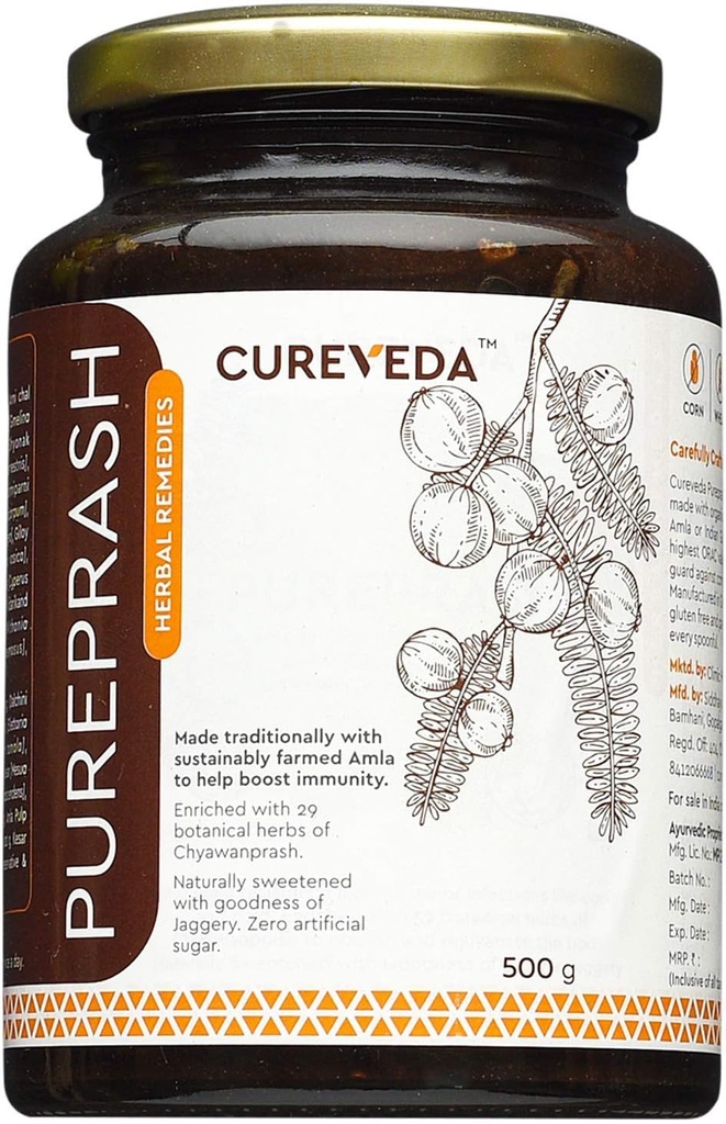 Veena Cureveda Herbal Pureprash Immunity Booster for All Age Groups- Jaggery Based, Sugar Free Chyawanprash (500gms)