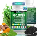 Mousse de mer 7000mg - Huile de graines noires 2000mg - Ashwagandha 1000mg - Bladderwrack 1000mg - Turmeric 1000mg - Burdock 1000mg - Vitamine C 90mg - Vitamine D3 1000IU - Minéraux multiples 350mg - 180 Capsules