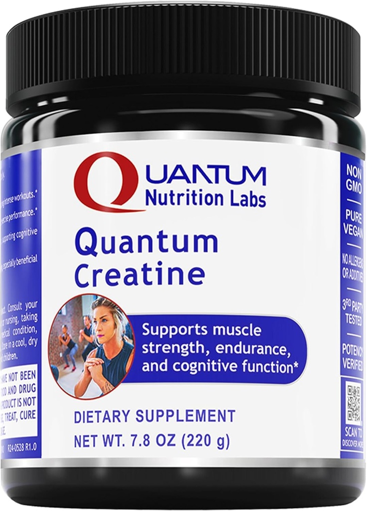 Quantum Nutrition Labs Quantum Créatine - Poudre monohydratée de créatine, Poudre de créatine pour hommes, femmes, végétariens, formule non aromatisée pour végétalien - 7,8 oz (40 portions)