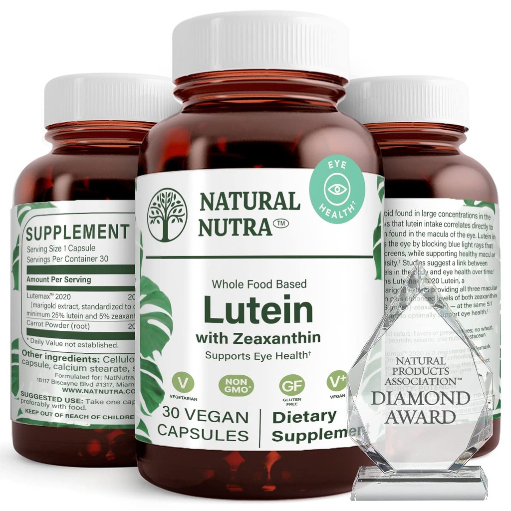 Nutra naturel Lutein et Zeaxanthin supplément, maintenir la santé de la vision, protège les cellules dans les yeux, améliorer le niveau de Zeaxanthin et isomères, soutenir la santé des yeux, sans gluten, sans soja, 20mg - 30 capsules