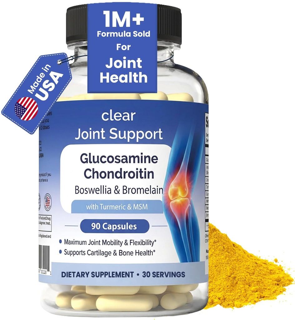 Glucosamine Chondroïtine MSM avec Turmeric & Boswellia 90 Capsules.com Supplément de soutien conjoint 8-en-1 pour la flexibilité et la mobilité.com Supplément de soutien conjoint pour les hommes et les femmes.