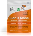 Jetsu Lions Mane Mushroom Powder, Organic, Vegan, Non-GMO Extract Supplement. Nootropic to Support Brain Health, Boost Neuron Growth and Your Immune System for Clarity and Focus. (227g)