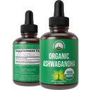 Ashwagandha gouttes liquides. Supplément végétal biologique USDA. Extra Strength Ashwagandha Root Extract pour femmes, hommes, enfants. avec Adaptogens. Zéro sucre, bio, sans gluten suppléments de teinture.