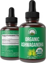 Ashwagandha gouttes liquides. Supplément végétal biologique USDA. Extra Strength Ashwagandha Root Extract pour femmes, hommes, enfants. avec Adaptogens. Zéro sucre, bio, sans gluten suppléments de teinture.