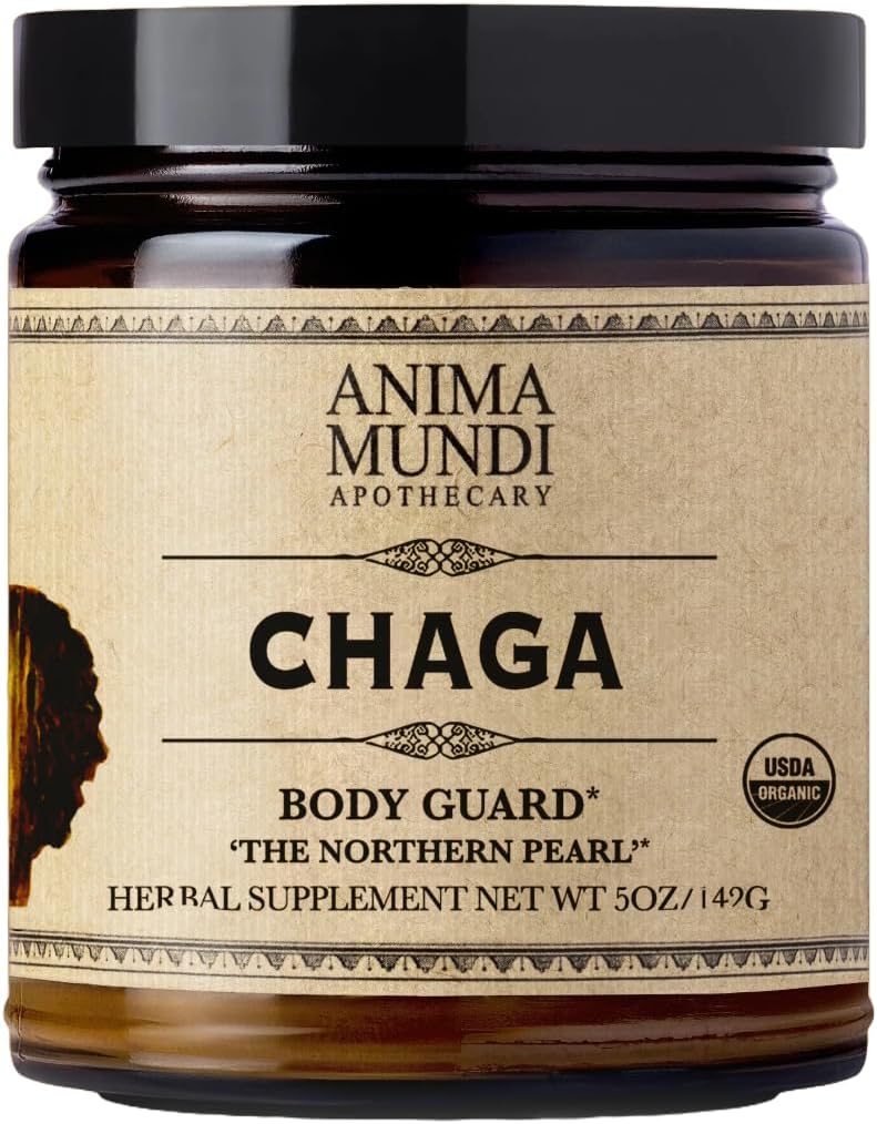 Anima Mundi Apothecary Chaga Poudre de champignons - Poudre de champignons de Chaga biologique - Supplément de support du système immunitaire - Idéal pour le thé, le café et plus (5oz)