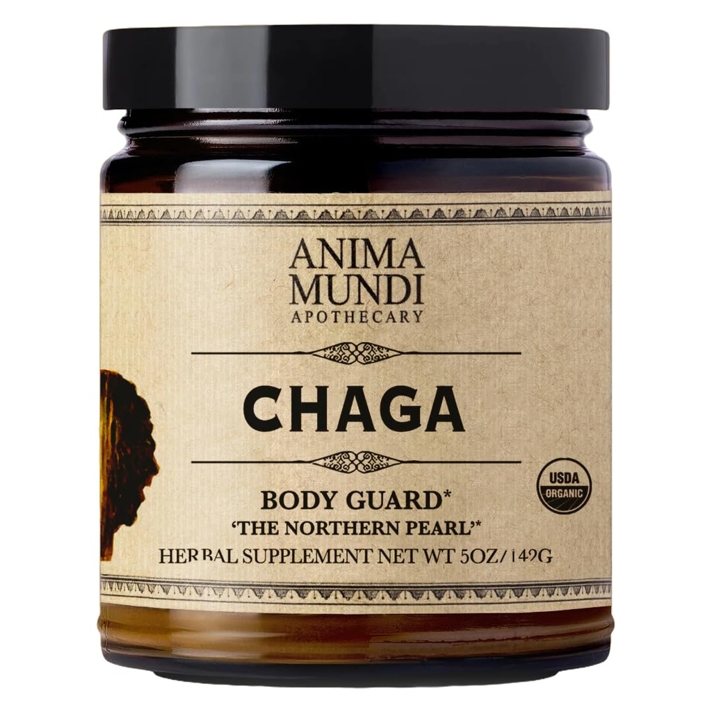 Anima Mundi Apothecary Chaga Poudre de champignons - Poudre de champignons de Chaga biologique - Supplément de support du système immunitaire - Idéal pour le thé, le café et plus (5oz)