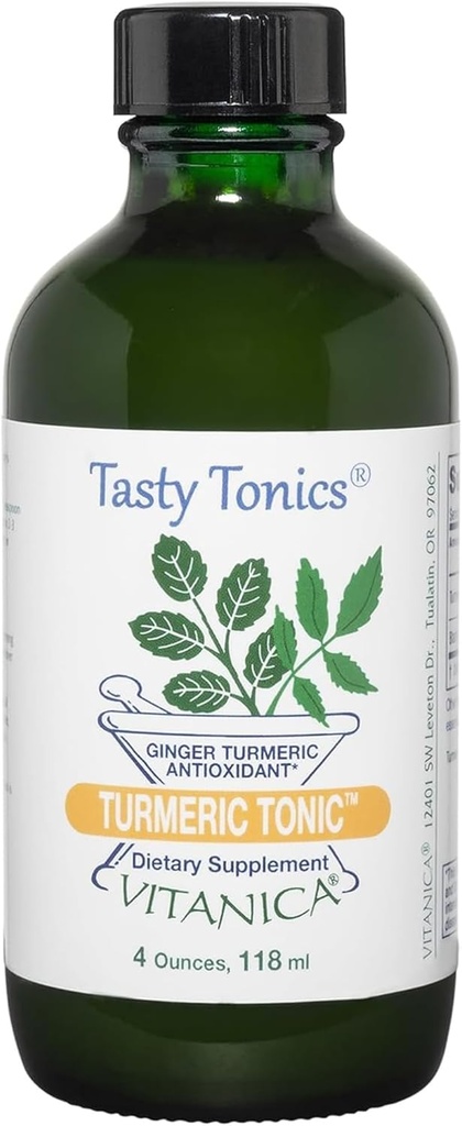 Vitanica, Turmeric Tonic, Non-GMO Liquid Turmeric Curcumin Supplement 1000 mg, with Black Pepper and Ginger, Antioxidant, Vegan, Gluten Free, 4 Ounce