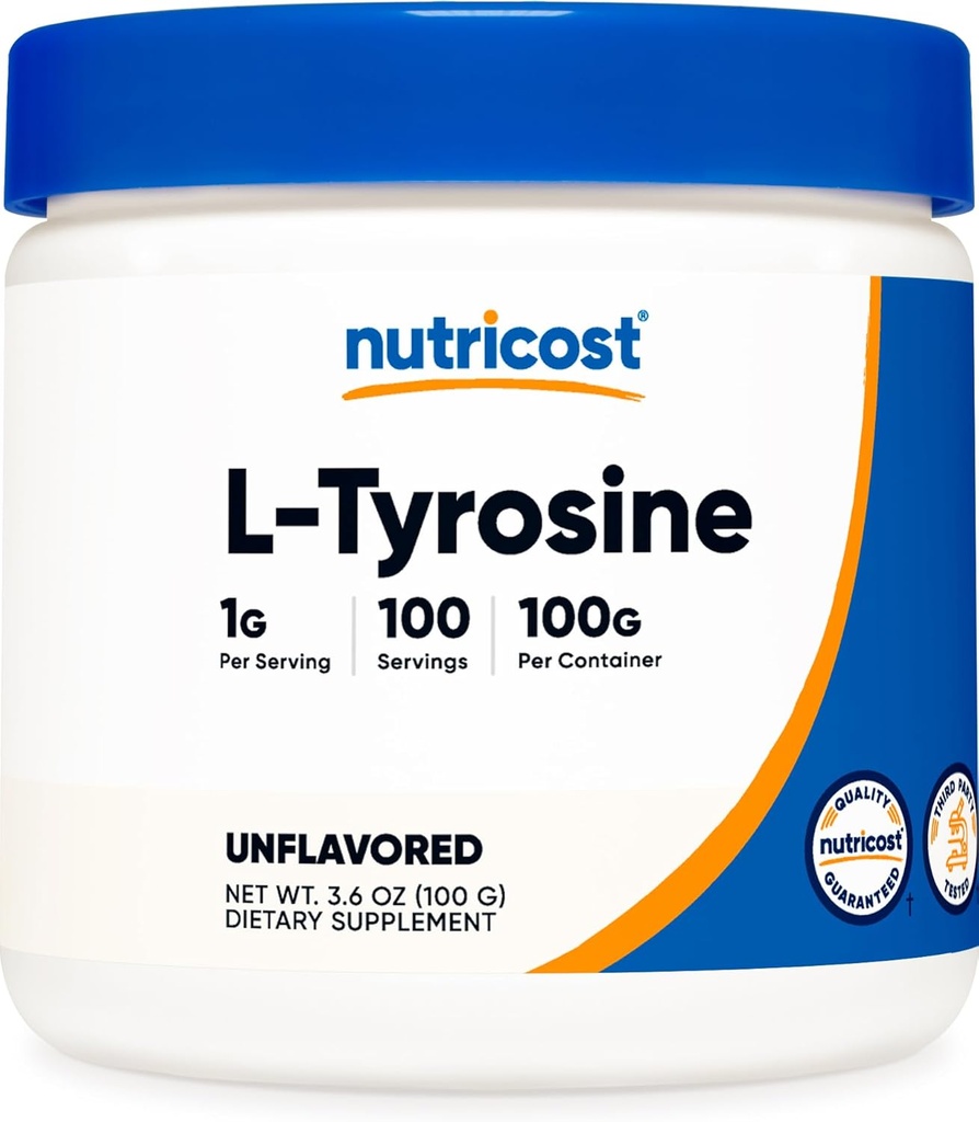 Poudre de L-Tyrosine Nutricost 100 grammes (100 portions) - 1G par portion