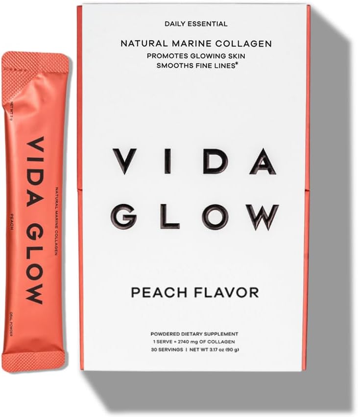 Vida Glow en poudre de collagène marin - Supplément anti-vieillissement avec des peptides de collagène, favorise la peau Glowing, les ongles forts, cheveux sains