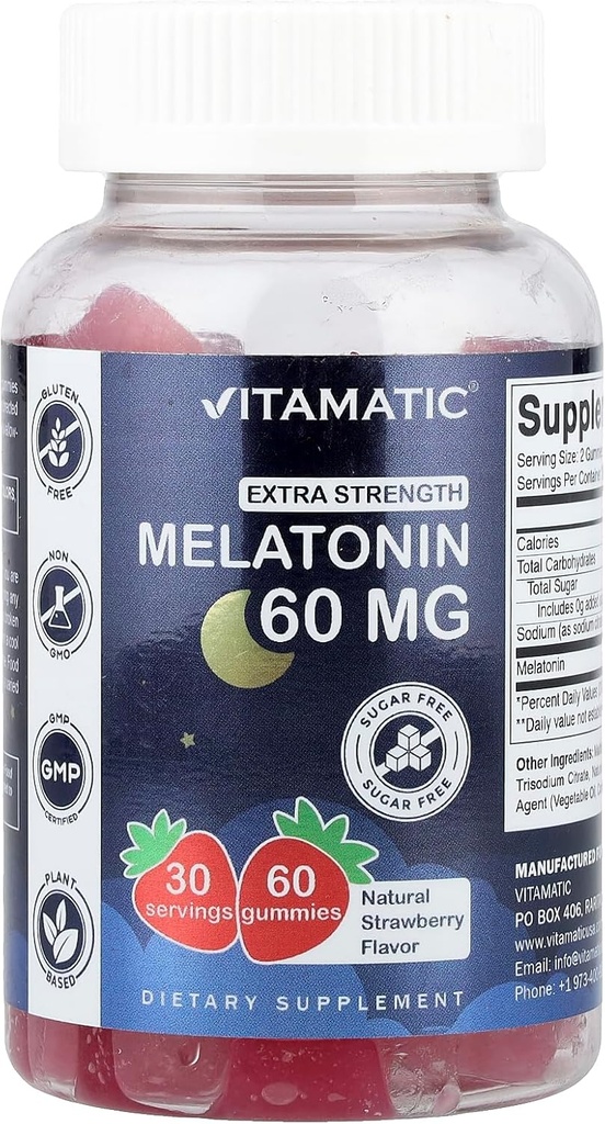 Mélatonine sans sucre vitamatique 60 mg - 60 Gommies végétariennes - Supplément de formation non-habitant