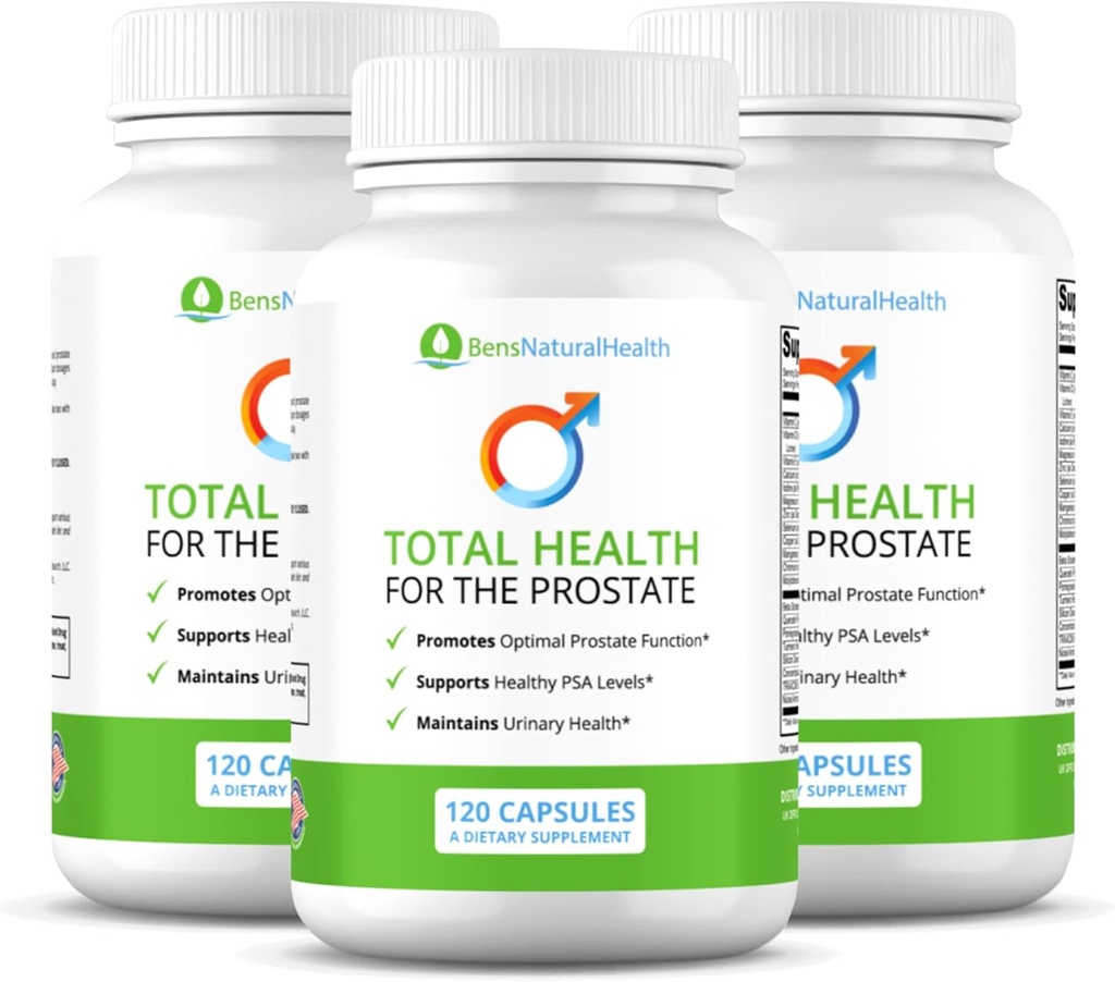 Ben's Natural Health Total Health for The Prostate Supplement with Beta Sitostérol Vitamines C, D, E, Zinc et Turmeric, 360 Vegicaps, 3 Pack