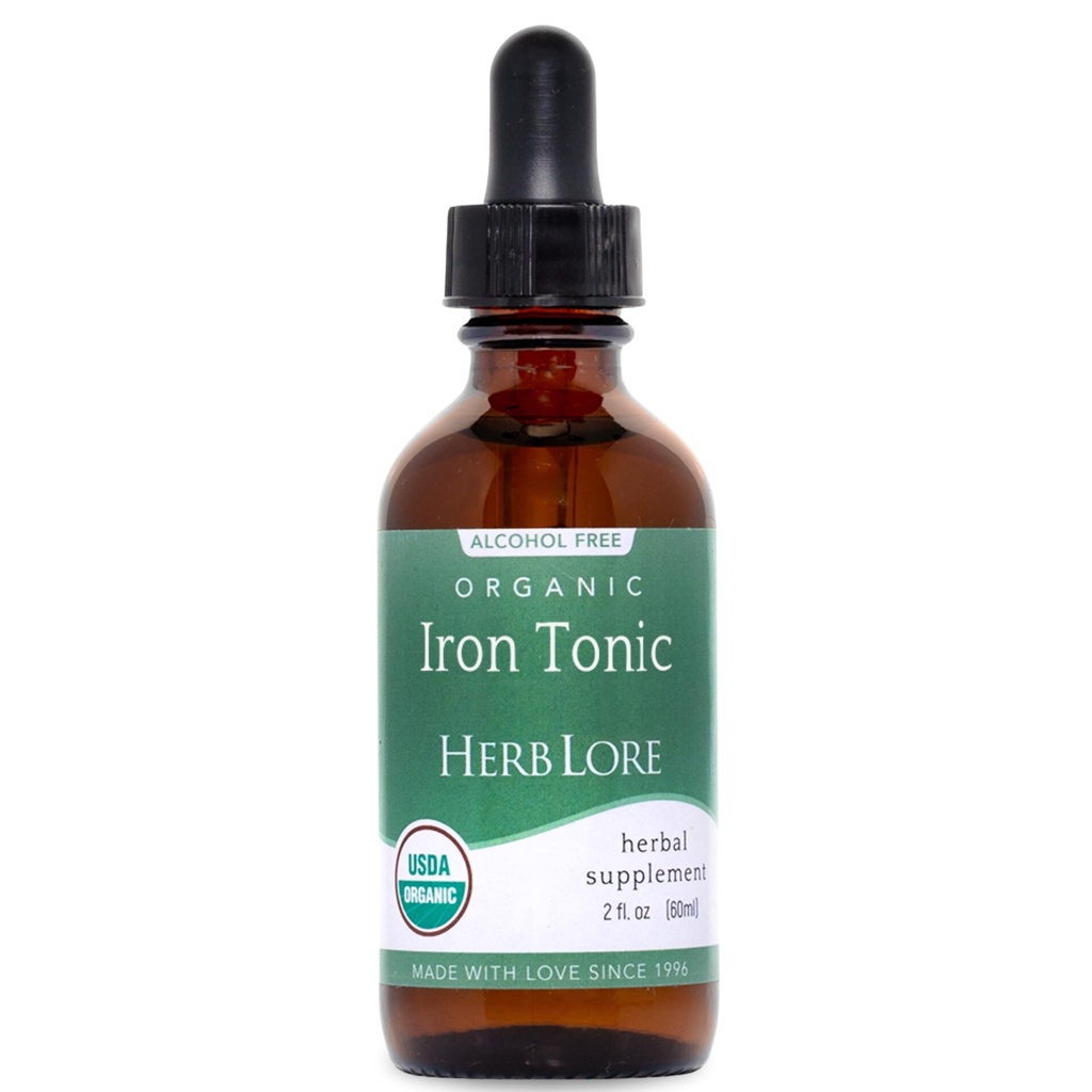 Herb Lore Iron Tonic - Supplément de gouttes de fer liquide biologique pour les enfants et les femmes - Bébé, nourrisson et tout-petit - à base de plantes, végétalien, doux, non constipant Teinture d'herbe (2 fl oz)