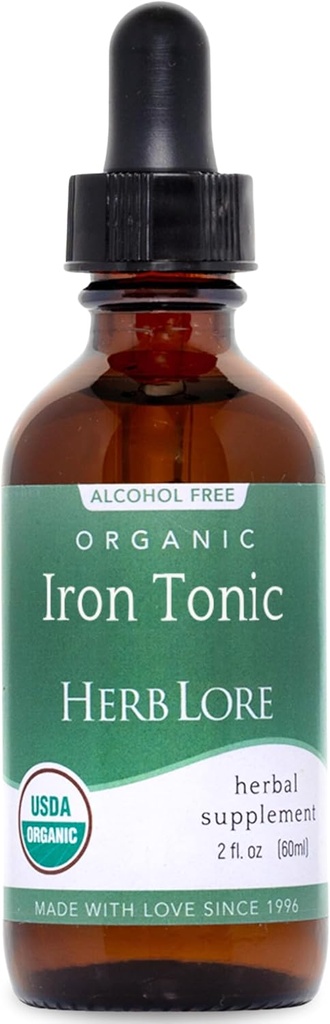 Herb Lore Iron Tonic - Supplément de gouttes de fer liquide biologique pour les enfants et les femmes - Bébé, nourrisson et tout-petit - à base de plantes, végétalien, doux, non constipant Teinture d'herbe (2 fl oz)