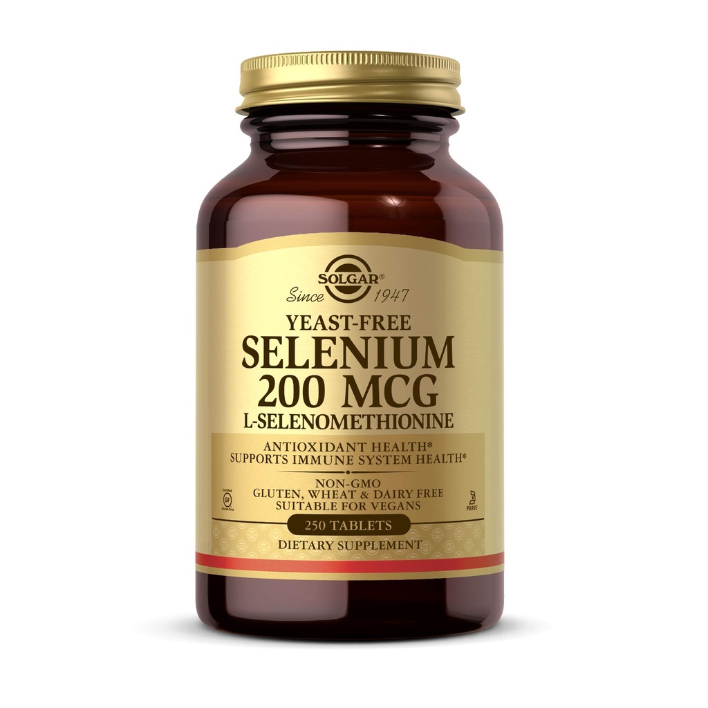 Selénium sans levure 200 mcg, 250 comprimés - Supports Antioxydants et système immunitaire santé - Non-OGM, végétalien, sans gluten, sans laiterie, casher - 250 portions