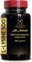 L-LYSINE 500 - Supplément L-Lysine pour soins des lèvres de santé oculaire Synthèse collagène et soutien immunitaire, Acides aminés essentiels à haute résistance, Apport quotidien de lysine - 1 bouteille 100 Compte