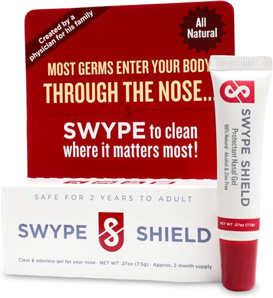 Swype Shield Airborne Particle and Allergen Blocker Nasal Gel - Drug-Free, for Pollen Allergy Sufferers, for Airplane Travel - (Unscented) Over 180 Applications Per Tube (0.27 oz, 7.5g Pack of 1)