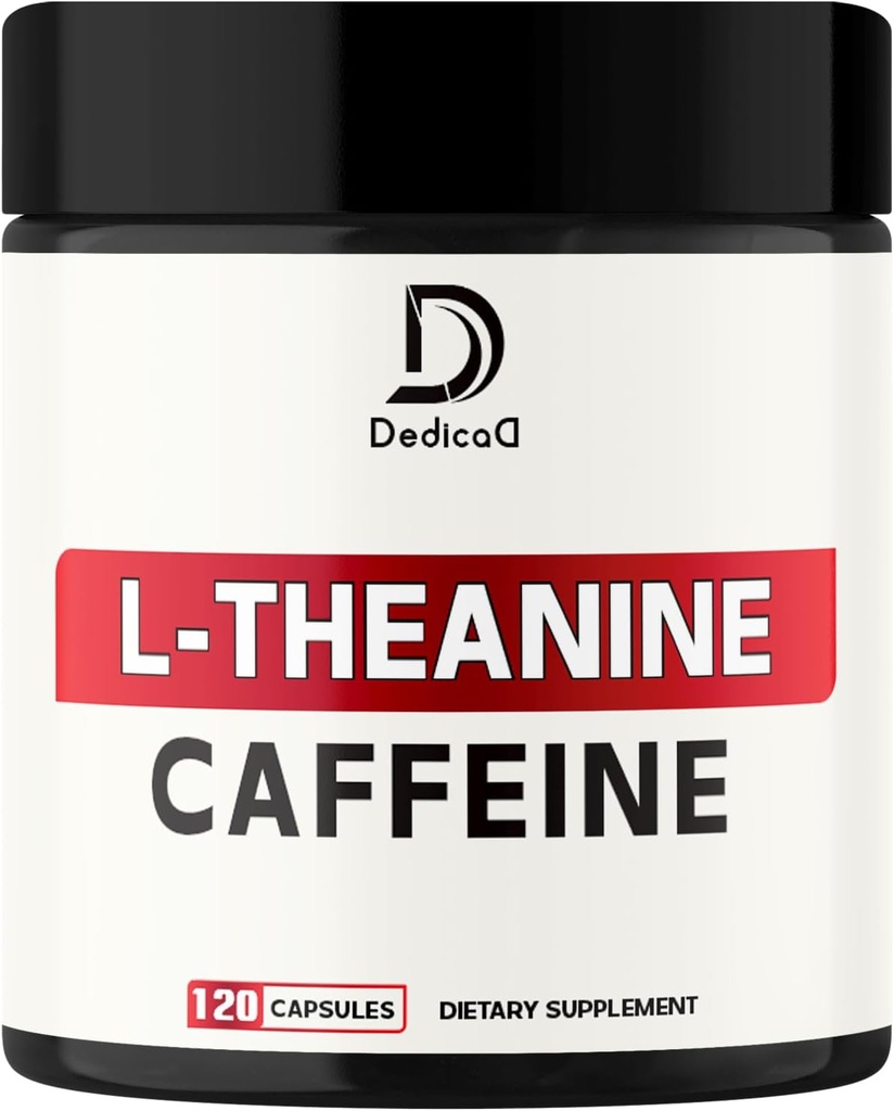 L-Theanine 200mg Capsules & Pure Caffeine Pills 200mg - Smart Smooth Energy Production, Alerte, Cognitive & Focus Clarity Supplement - 120 Capsules pendant 4 mois - Sans OGM et sans gluten