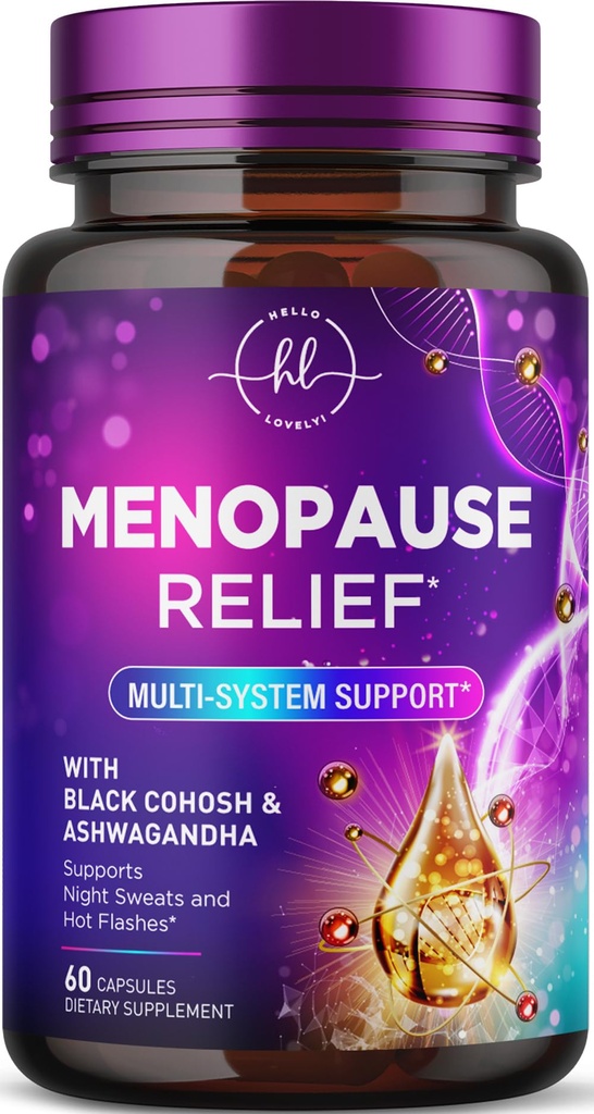Suppléments de ménopause pour les femmes avec Cohosh Noir - naturel, flash chaud doux, sueurs nocturnes et soutien hormonal, Ménopause avec Dong Quai, énergie et équilibre, sans OGM et sans gluten - 60 capsules