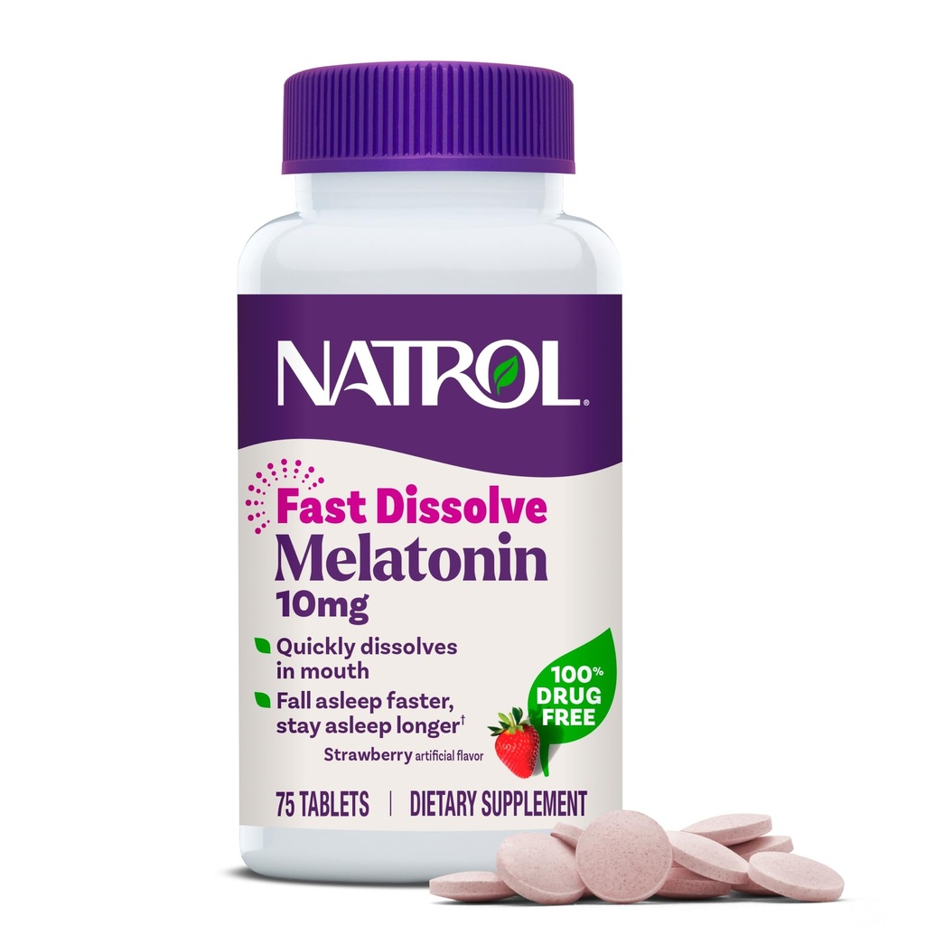 Natrol Melatonin 10mg Fast Dissolve Tablets - Strawberry Flavor, 75 Count, Sleep Support, Fast Dissolve Melatonin for Adults, 75-Day Supply