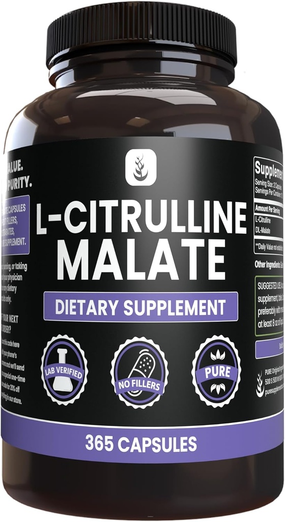 INGRÉDIENTS ORIGINAUX L-Citrulline DL-Malate 2:1 (365 capsules) Pas de magnésie ou de remplissage de riz, toujours pur, vérifié en laboratoire