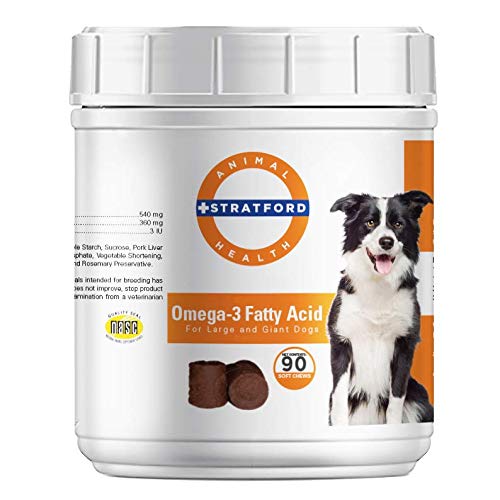Stratford Pharmaceuticals EZ Chew Omega 3 Acide gras Soft Chew Max Strength - Supplément Chien Omega 3 - Soft Chew traite avec de l'huile de poisson pour chiens - grands et géants chiens - 90 Soft Chews