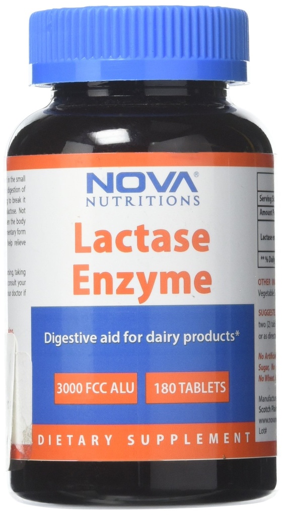 Nova Nutritions Lactase Enzyme 3000 FCC ALU 180 Comprimés