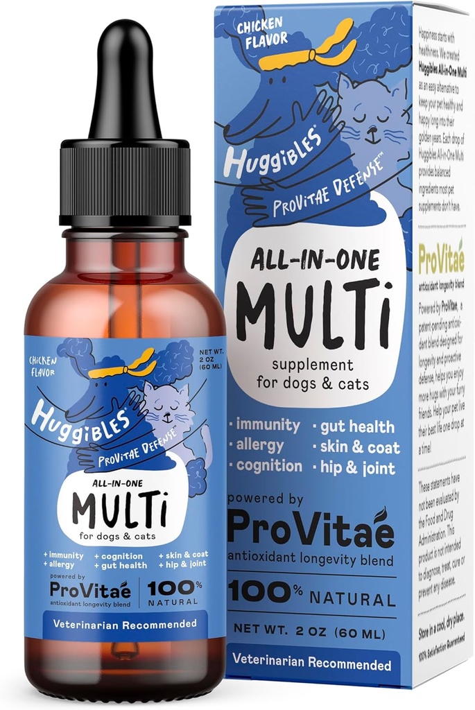 All-in-One Multi Liquid Multivitamin for Dogs and Cats – Daily Supplement with Digestive, Immunity, Allergy & Skin & Coat Support, Mobility Support – Antioxidant Blend for Longevity, 2oz