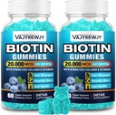2 Pack Gommies Vegan Biotin pour cheveux, peau et ongles - 20 000 mcg par service, adapté aux femmes et aux hommes - 120 Gommies