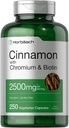 Horbäach Cinnamon avec Picolinate de chrome 2500mg.250 Capsules.Plus Biotin.Végétarien, Non-OGM, Sans gluten