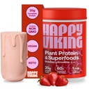 Happy Viking Strawberry Protein + Superfoods Powder, Created by Venus Williams, 20G Protein, Low Carb, Keto, Vegan, Sans gluten, Non-OGM, Superfoods, Remplacement complet des repas, 1 boîte (24 oz.)