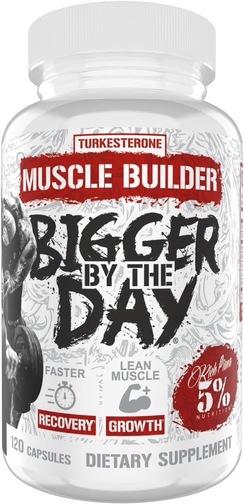 5 % Nutrition Riche Piana BiggerByTheDay="Anabolic Muscle Builder, Hardcore Mass Gainer=" Turkesterone, HICA, Epicatechin, Leucine="120 Capsules (30 portions)