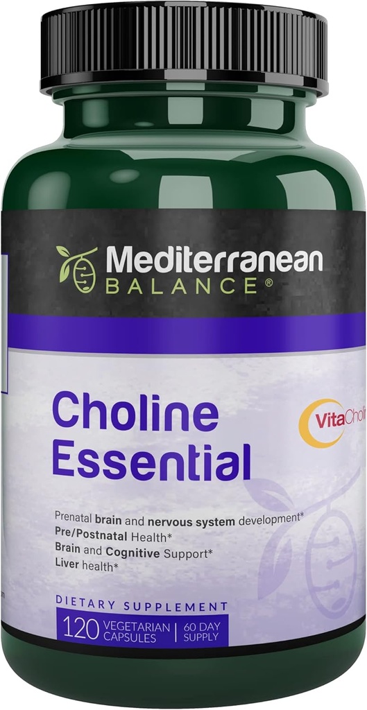 Choline, Cerveau prénatal et soutien cognitif Vitamine, Kosher, Végétarien, Supplément Choline pour femmes enceintes et allaitantes, 550mg de Choline par service, 60 jours d'approvisionnement