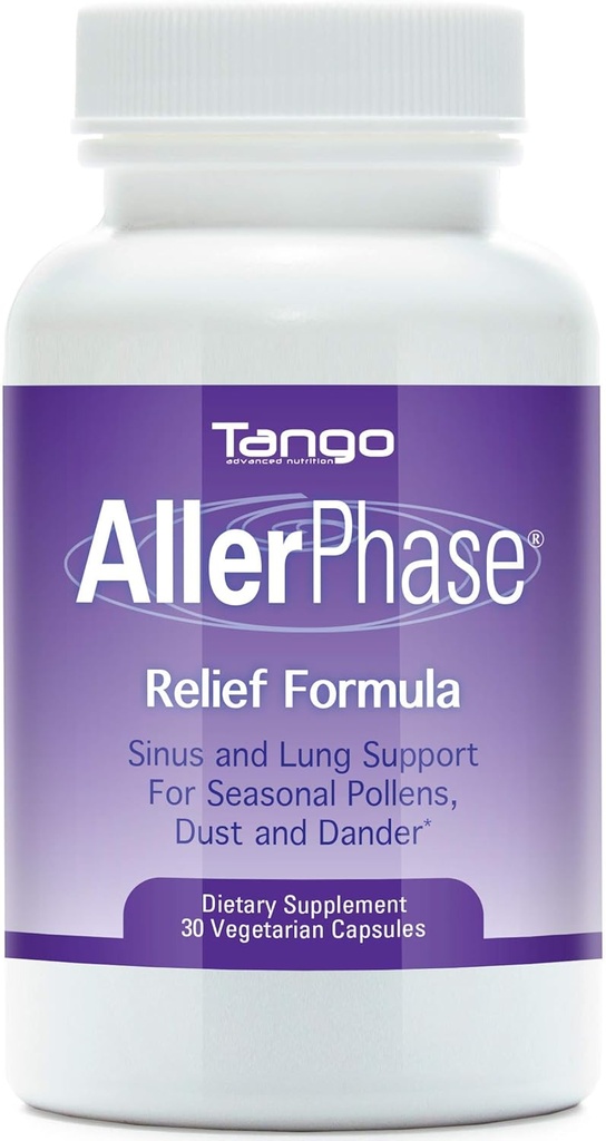AllerPhase Natural Herbal Sinus and Lung Relief Supplement for Seasonal Respiratory Discomfort Caused by Pollens, Dust, and Dander (30 Vegetarian Capsules)