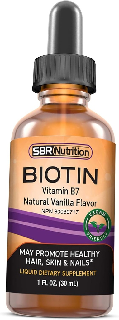 SBR Nutrition Biotine gouttes liquides, 5000mcg par portion (60) 1,0fl.oz (30ml) Vanille