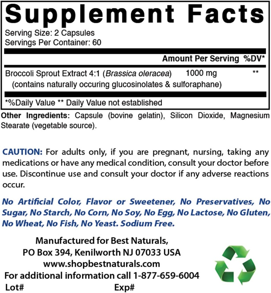 Meilleur extrait naturel de germes de brocoli, 1000 mg et oxyde de magnésium 500 mg