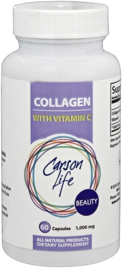 Carson Life Capsules de collagène avec vitamine C - 60 Capsules - Supplément diététique pour anti-vieillissement, soutien immunitaire, cheveux sains, peau et ongles - Fabriqué aux États-Unis (60 Capsules)
