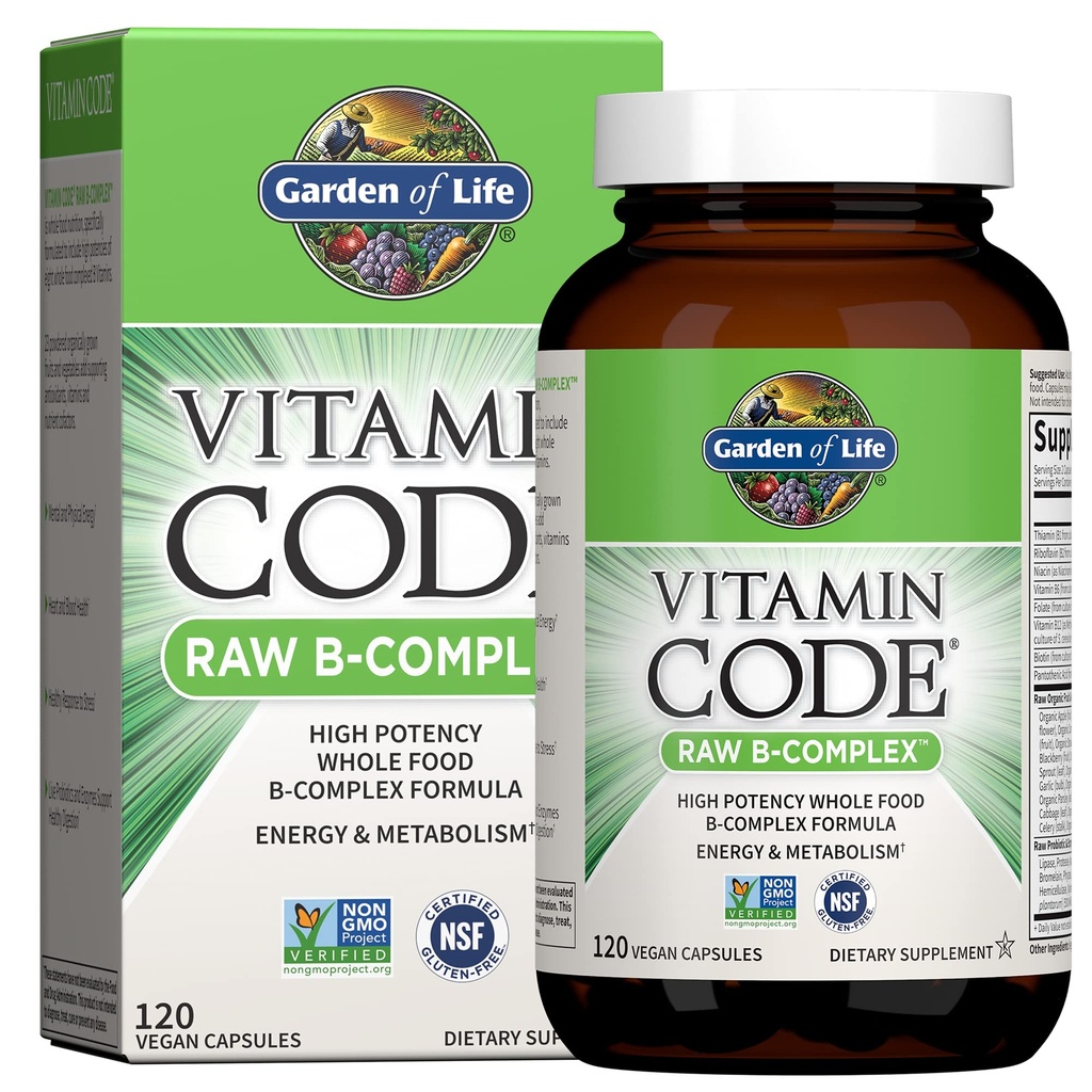 Jardin de vie Complexe Vitamine B, 120 Capsules Vegan, Vitamines de haute puissance pour l'énergie et le métabolisme avec B6, Folate et B12 comme méthylcobalamine Plus Probiotiques