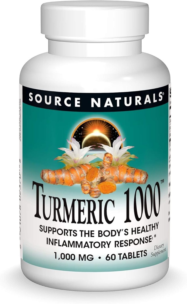 Source Naturals Turmeric 1000, soutient la réponse inflammatoire saine du corps*, 1000mg - 60 comprimés