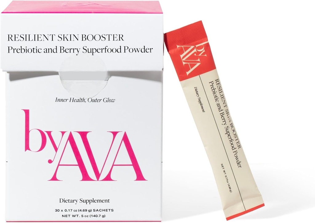 byAVA Resilient Skin Booster | Prebiotic and Berry Superfood Powder | 30 Servings | Glowing Skin, Gut Health Support