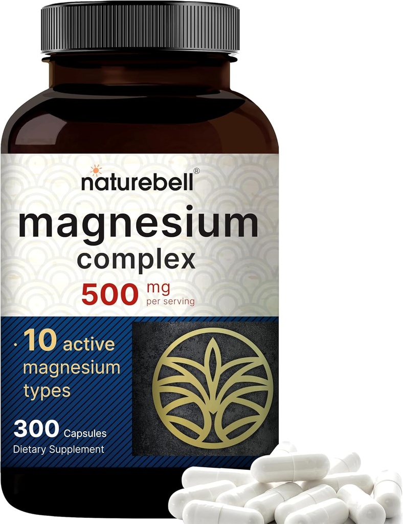 Magnesium Complex 500mg, 300 Capsules | 10-in-1 Magnesium Glycinate, Citrate, Malate & More | Chelated Form for Easy Absorption | Bone, Heart & Muscle Support* | Non-GMO