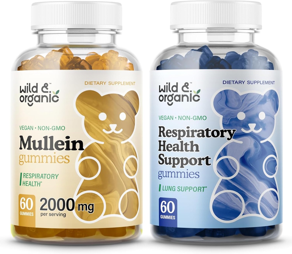 Gummies de Mullein sauvages et biologiques & Gummies de désintoxication pulmonaire - 60 Nombre