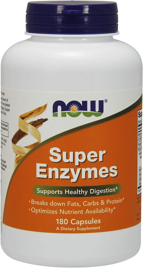 MAINTENANT Suppléments, Super Enzymes, Formulés avec Bromelain, Bile d'Ox, Pancréatine et Papaine, Super Enzymes, 180 Capsules