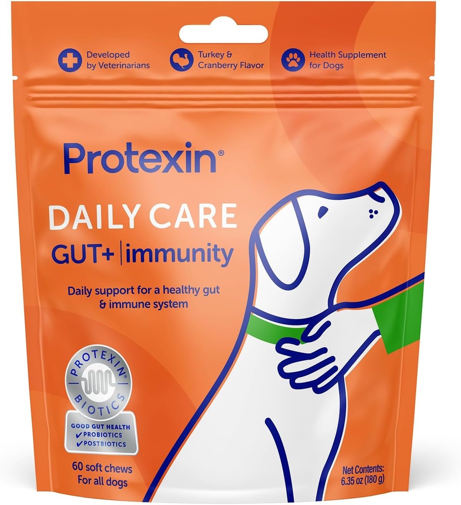 Protexin Daily Care Gut+ Immunity (en anglais seulement) 60 Chien Chews, Turkey and Cranberry Flavor Dog Complement (en anglais seulement) Probiotiques pour chiens, chiens postbiotiques
